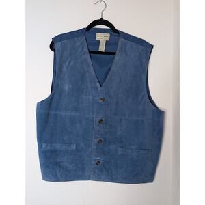 VTG Arizona Jean Company Blue Suede V-Neck Vest Men Sz XL